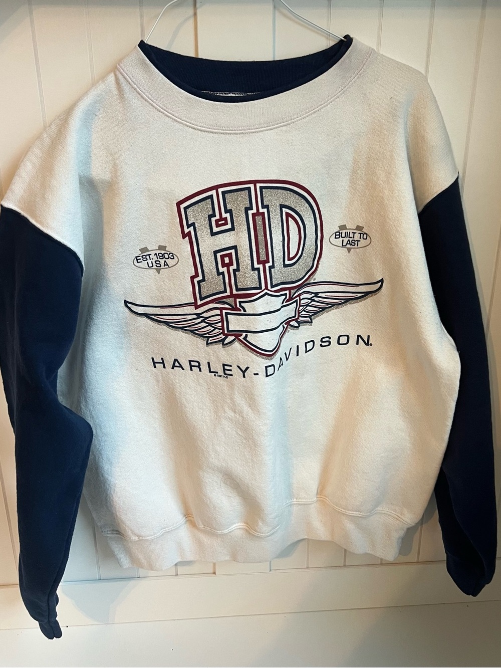 Vintage 90s Harley Davidson Sweatshirt Crewneck Womens L Color Block Biker